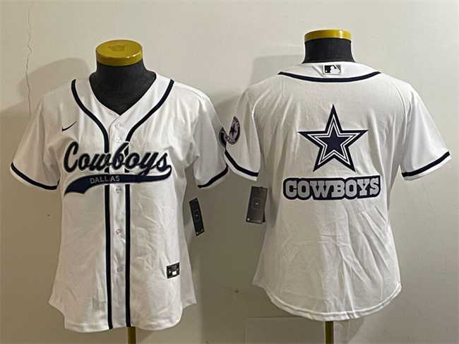 Women%27s Dallas Cowboys White Team Big Logo With Patch Cool Base Stitched Baseball Jersey(Run Small)